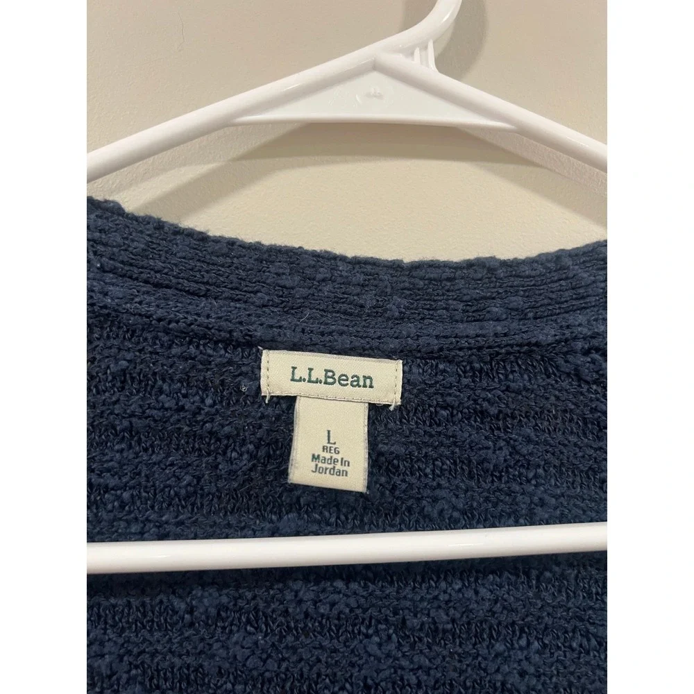 L.L. Bean‎ Cardigan Open Knit Cable Navy Blue Casual Comfy Women Size Large